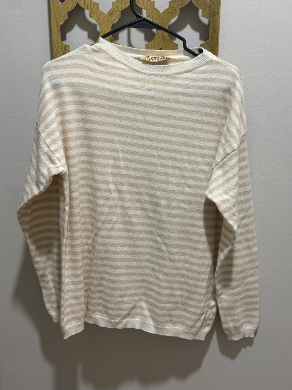 Cabana Cream & Tan Striped Crewneck Sweater for Men